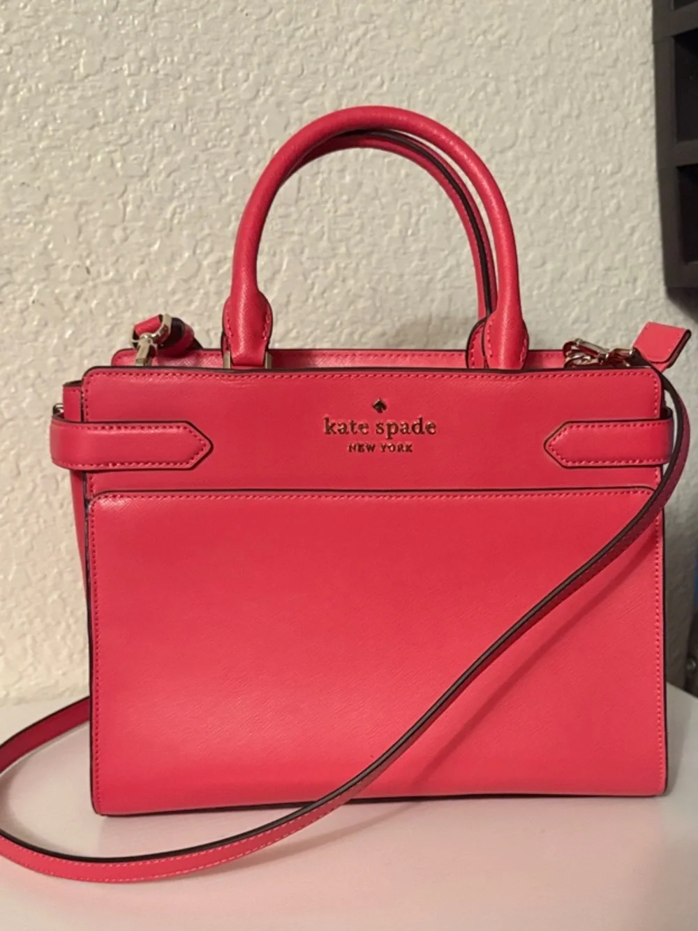 kate spade Coral Pink Saffiano Leather Satchel with Strap